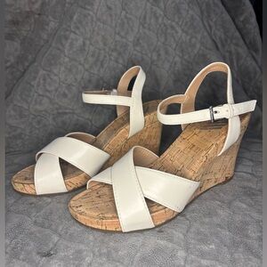 Chic Cream Sandals with Cork Wedge Sole